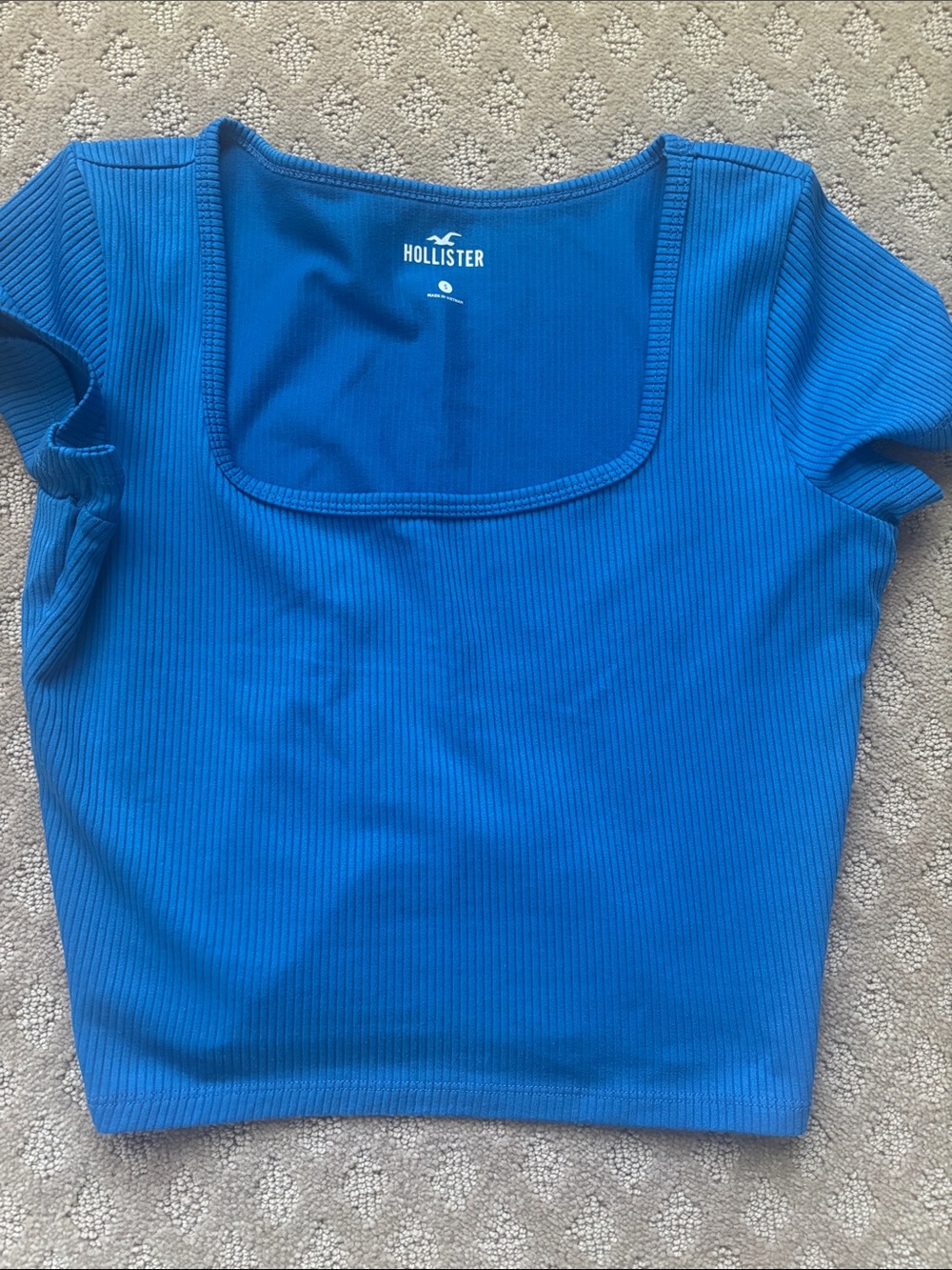 Hollister Bright Blue Ribbed Square-Neck Crop Tee